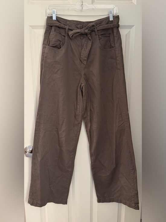 Oat New York Pants - OAT 100% Cotton Wide Leg Full Length Pant w/ Tie Belt Closure, Khaki/Olive, 28